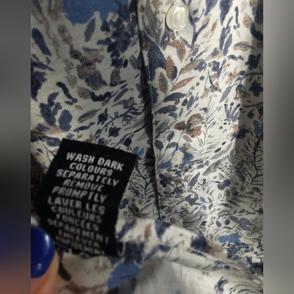 Le 31 by Simons White, Blue and Brown Floral Button-Down Shirt Size 42L - Picture 4 of 7